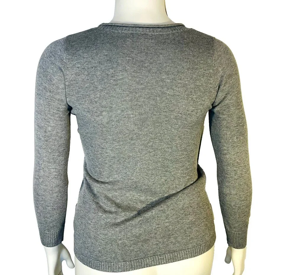 Veeko Sweater Womens S/M Graphic Print Gray Crew Neck Long Sleeve